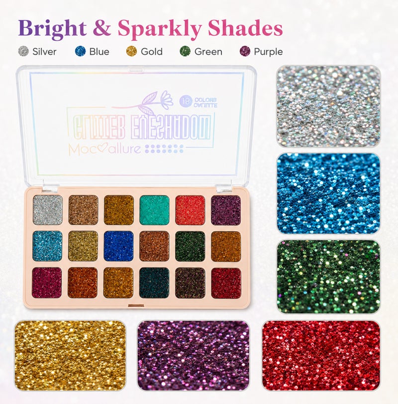Me Now 18 Colors Glitter Eyeshadow Palette Multi Color Shimmer Eye Shadow Makeup Palette Sparkly Pressed Glitter Shades for Party Festival, Evening and Daily Makeup 02 - Image 3