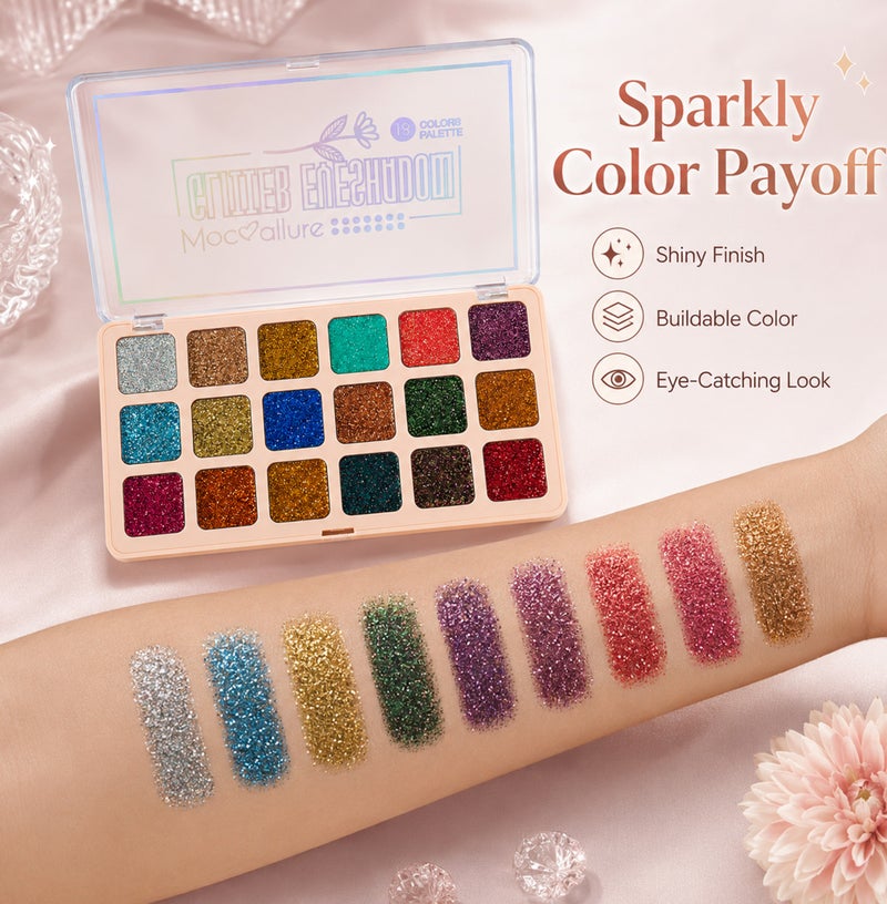 Me Now 18 Colors Glitter Eyeshadow Palette Multi Color Shimmer Eye Shadow Makeup Palette Sparkly Pressed Glitter Shades for Party Festival, Evening and Daily Makeup 02 - Image 4