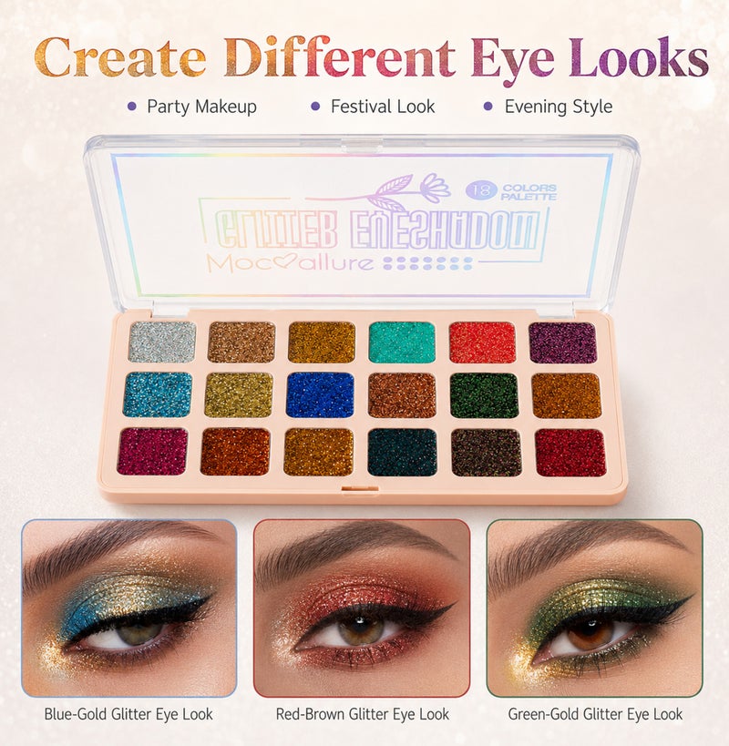 Me Now 18 Colors Glitter Eyeshadow Palette Multi Color Shimmer Eye Shadow Makeup Palette Sparkly Pressed Glitter Shades for Party Festival, Evening and Daily Makeup 02 - Image 5