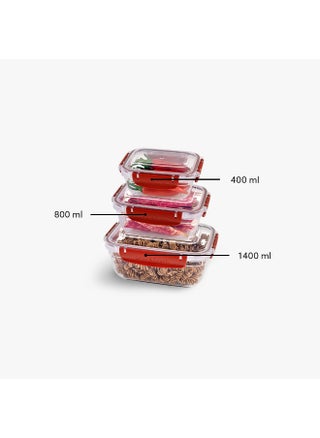 Dunia Fresh & Lock Red Rectangular 3-Piece Food Storage Refrigerator Container Set - With Airtight Lid - BPA-Free (400-800-1400) ML - pzsku/Z396DF3BFEC159C4E3BC0Z/45/1746229998/ebd6eaac-1254-408e-adc4-79041b87322b