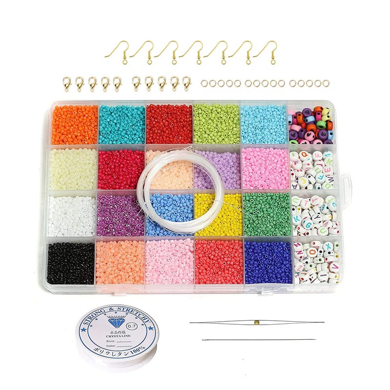 JAUNTY Beadsnfashion Opaque s Glass Seed Beads And Alphabet Beads Diy Kit With Thread Needle And Findings For Jewellery Making Beading Embroidery And Art And Crafts Multi