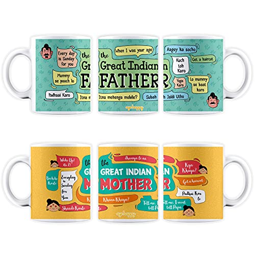 Oye Happy Parents Couple Premium Ceramic Mug - Multicolor, 330 ml - Image 1
