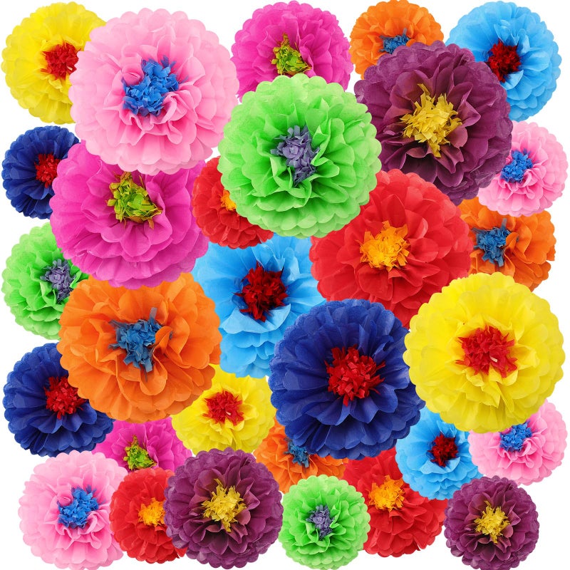 Geyee 27 Pcs Mexican Paper Flowers Colorful Fiesta Tissue Paper Flowers Mexican Carnival for Floral Party Backdrop Birthday Wedding Party 8 10 12 InchStylish Color
