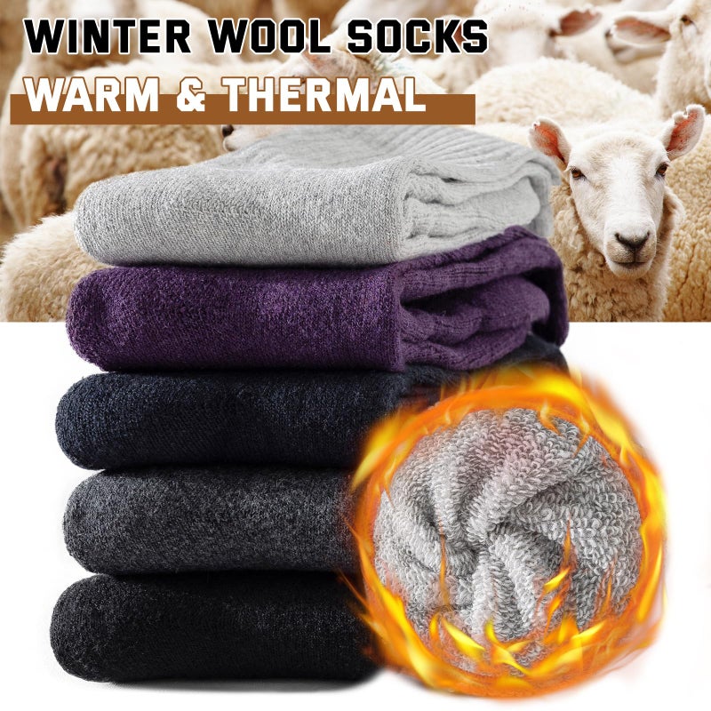 Pleneal Merino Wool Hiking Socks for Men, Thick Thermal Warm Winter Crew Boot Cushion Wicking Socks 5 Pairs for Cold Weather - Image 2