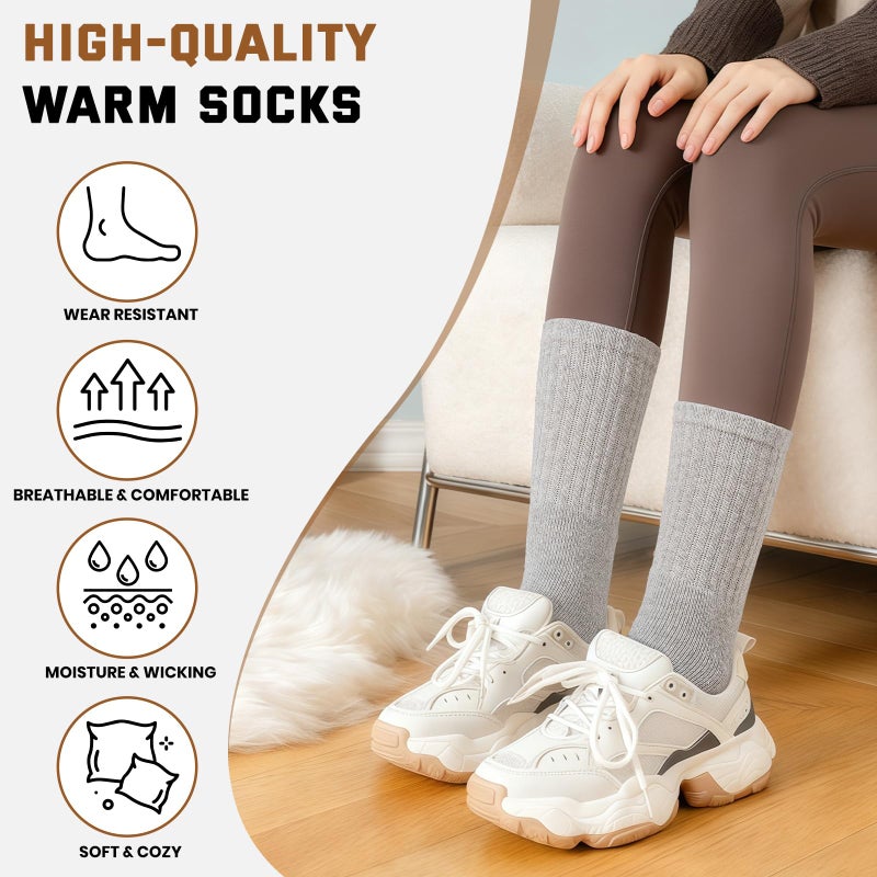 Pleneal Merino Wool Hiking Socks for Men, Thick Thermal Warm Winter Crew Boot Cushion Wicking Socks 5 Pairs for Cold Weather - Image 3