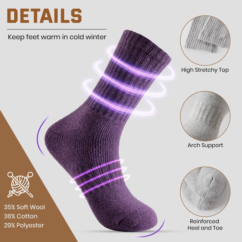 Pleneal Merino Wool Hiking Socks for Men, Thick Thermal Warm Winter Crew Boot Cushion Wicking Socks 5 Pairs for Cold Weather - Image 4