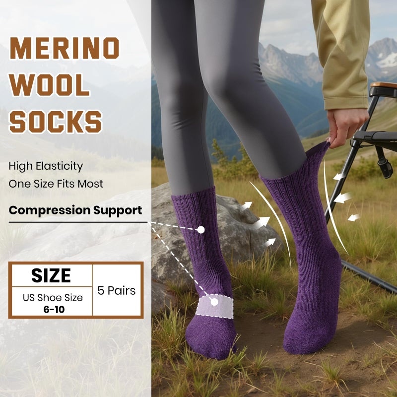 Pleneal Merino Wool Hiking Socks for Men, Thick Thermal Warm Winter Crew Boot Cushion Wicking Socks 5 Pairs for Cold Weather - Image 5