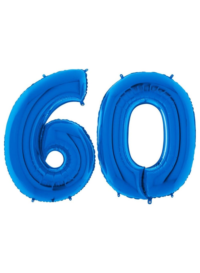 60-Years Birthday Anniversary Number Foil Balloons Set Blue 100cm