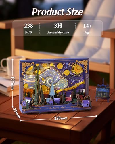 Wowood 3D Wooden Puzzles for Adults Van Gogh Starry Night DIY Model Building Kits with LED Light Home Decor Wall Art Unique Creative Gifts for Art Lovers - Image 5