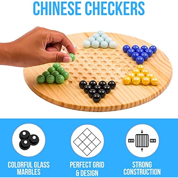 Regal Games Chinese Checkers, 11.5 in. Natural Wood Board Game Includes 60 Glass Marbles - Image 3