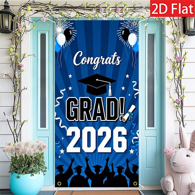 1pc Blue Graduation Door Banner 2D Flat 90x180 cm Durable Porch Decoration - Image 1