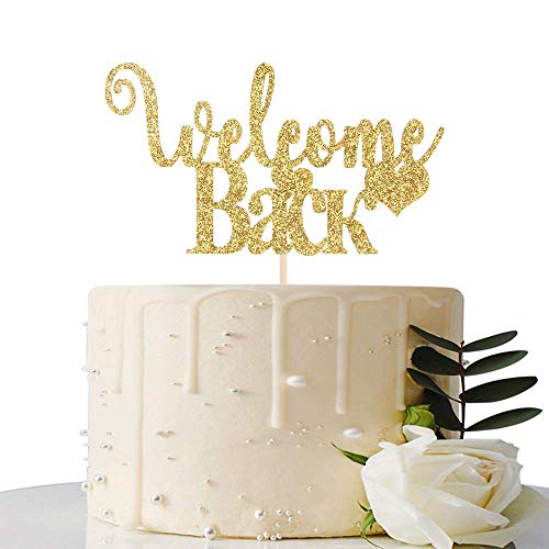 Festiko®Gold Glitter Welcome Back Cake Topper - Home Party Decoration - Welcome Sign - New Home/New Baby/Retiring from The Army/Return from Maternity Party Decoration - Image 1