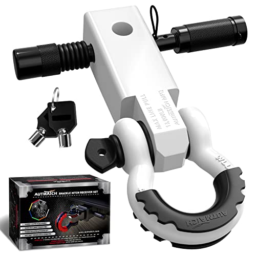 AUTMATCH Shackle Hitch Receiver 2 Inch - 3/4" D Ring Shackle and 5/8" Trailer Hitch Lock Pin, 45,000 Lbs Break Strength Heavy Duty Receiver Towing Kit for Off-Road Vehicle Recovery, White - Image 1