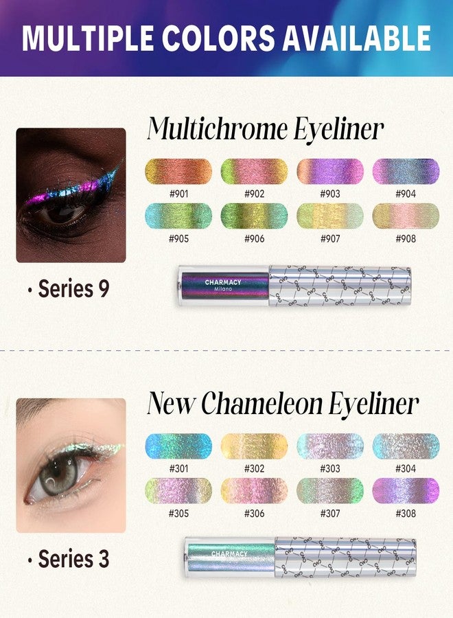 CHARMACY Chameleon Glitter Liquid Eyeliner, Metallic Shade Color Shift Eye Liner, Highly Pigmented, 24H Long-Lasting, Waterproof and Anti-Smudge, Ultra-Fine Tip, PURPLE GOLD INDIGO 904 - Image 4