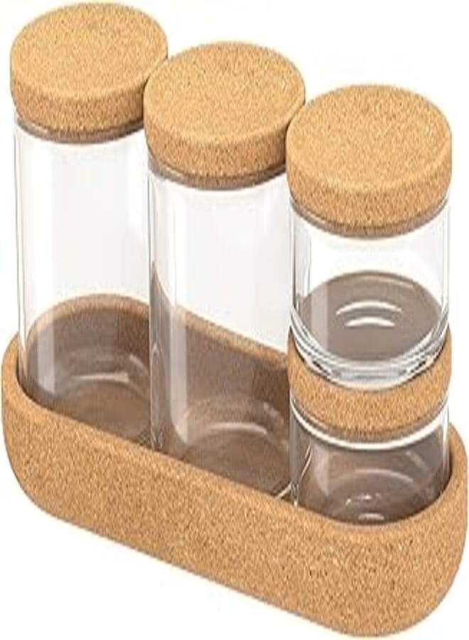 Jar with lid and tray, set of 5, glass cork