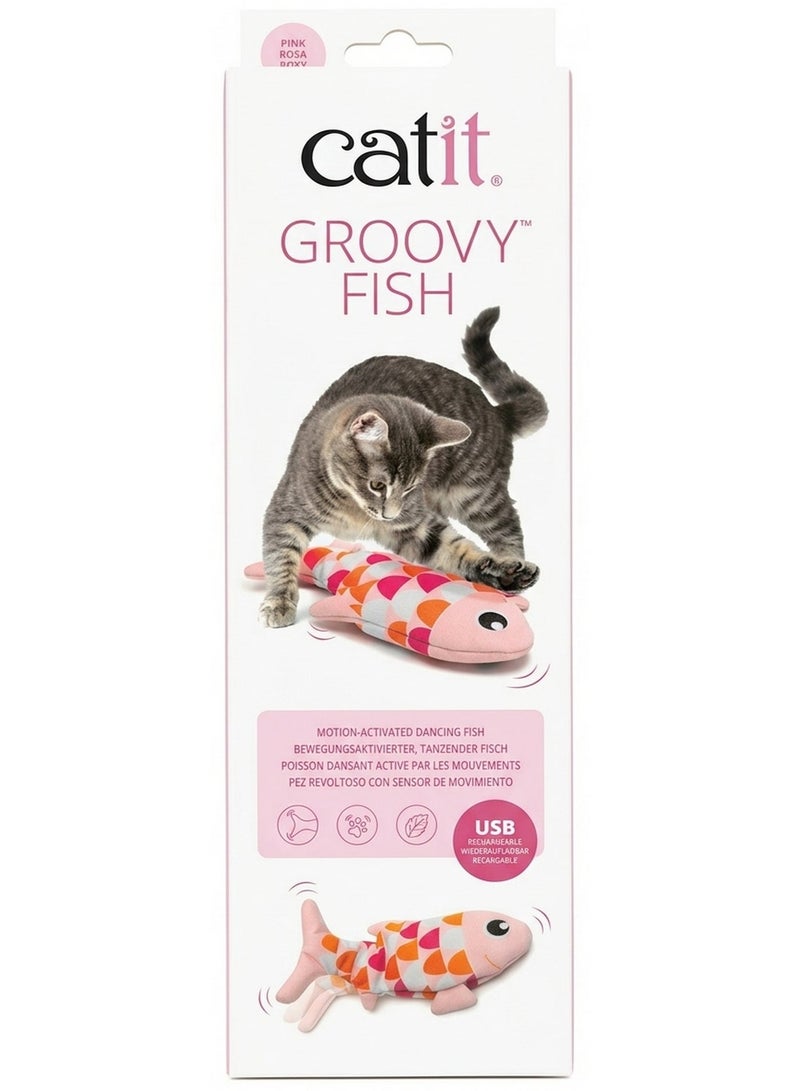 Catit Groovy Fish Interactive Cat Toy With Catnip Pink - Image 1
