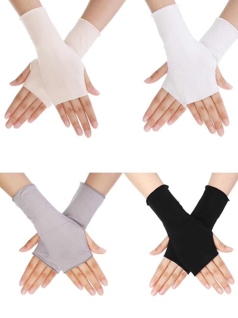Bememo Bememo 4 Pack Sun Protection UV Gloves Cooling Fingerless Gloves Women Wrist Length Cotton Gloves Sun Block Driving Gloves(Classic Color) - Image 1