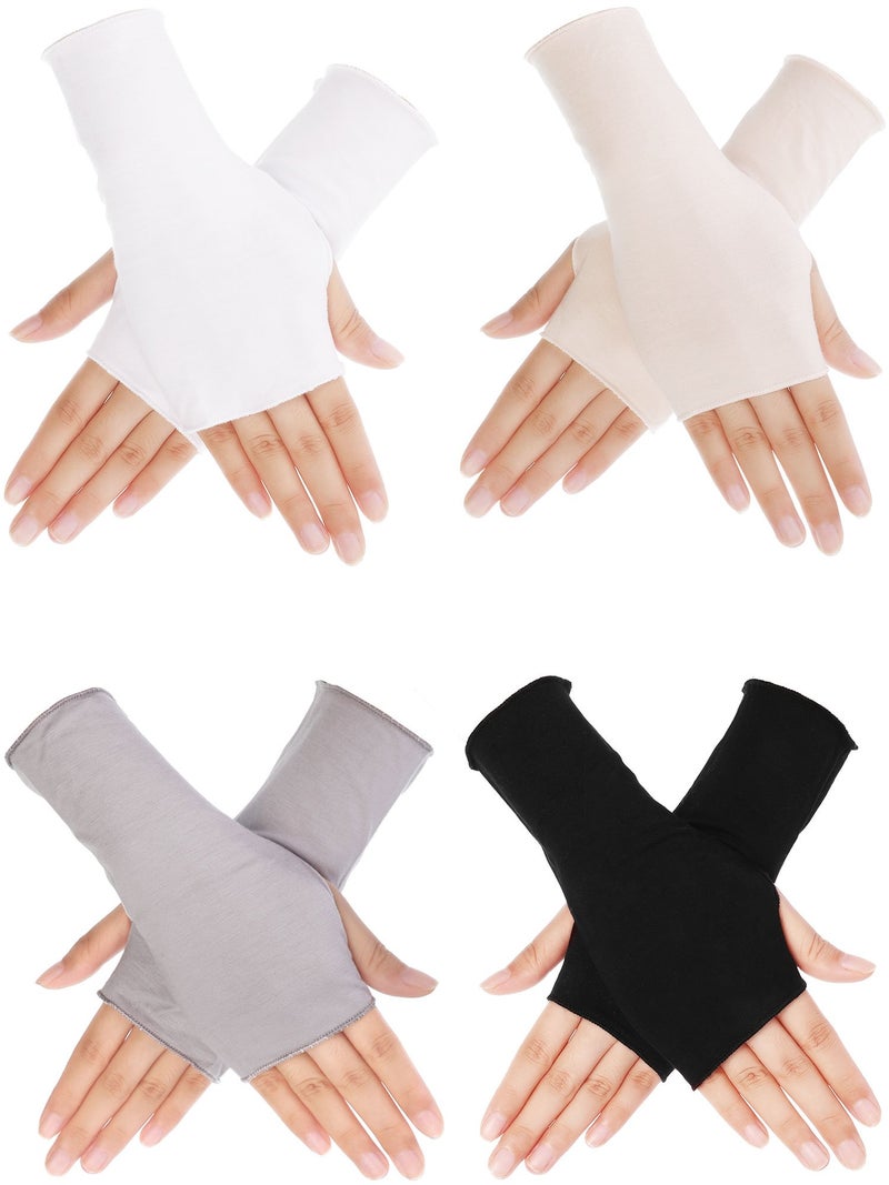 Bememo Bememo 4 Pack Sun Protection UV Gloves Cooling Fingerless Gloves Women Wrist Length Cotton Gloves Sun Block Driving Gloves(Classic Color) - Image 5