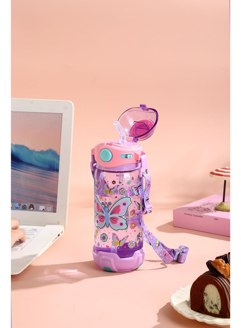 Five dream house Kids Water Bottle Sippy Cup with Straw, 650ML BPA-Free Leakproof Water Bottle with Adjustable Shoulder Strap, Portable Drinking Cup for Kids - Image 1