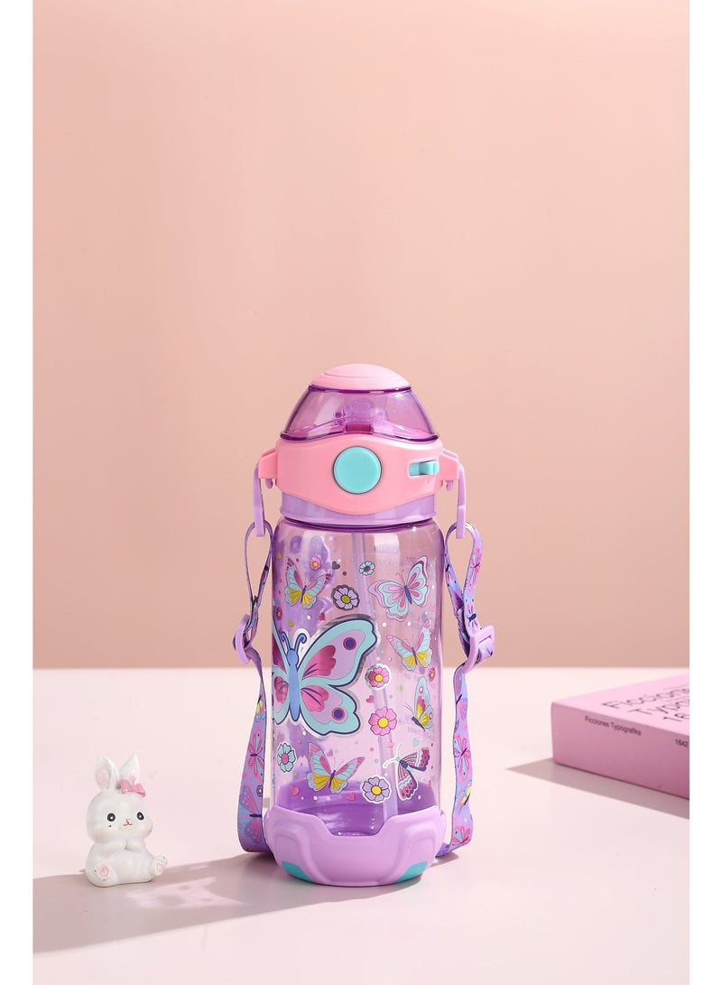 Five dream house Kids Water Bottle Sippy Cup with Straw, 650ML BPA-Free Leakproof Water Bottle with Adjustable Shoulder Strap, Portable Drinking Cup for Kids - Image 2
