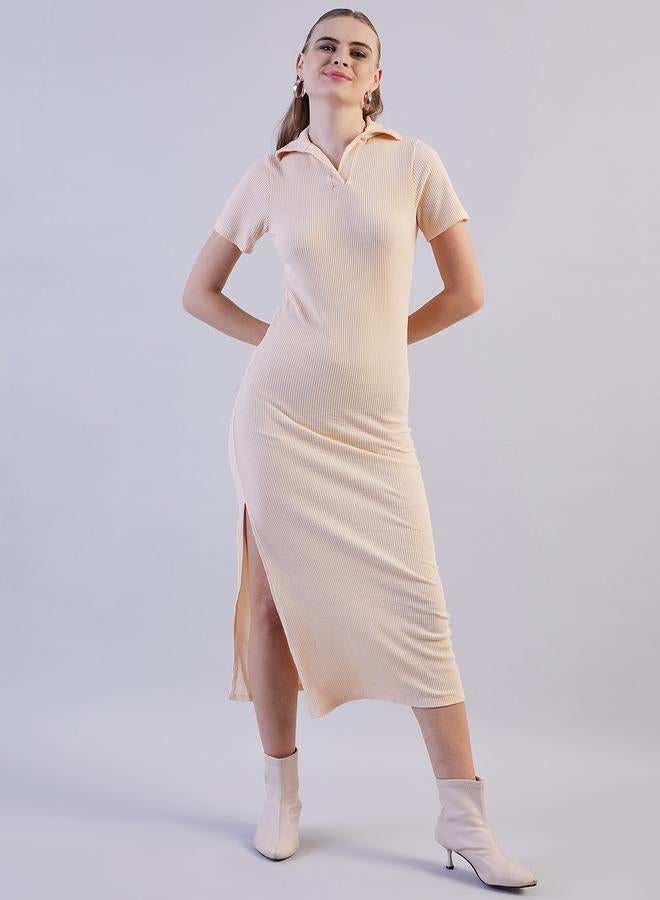 مرفوعة فستان ميدي مضلع بأكمام قصيرة - Image 3