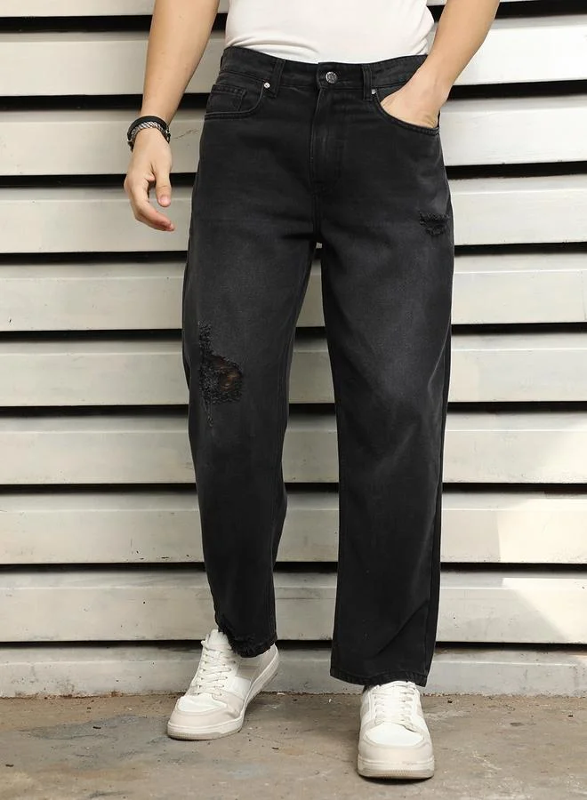 هاي ستار جينز بقصة مريحة وخصر متوسط وتفاصيل ممزقة