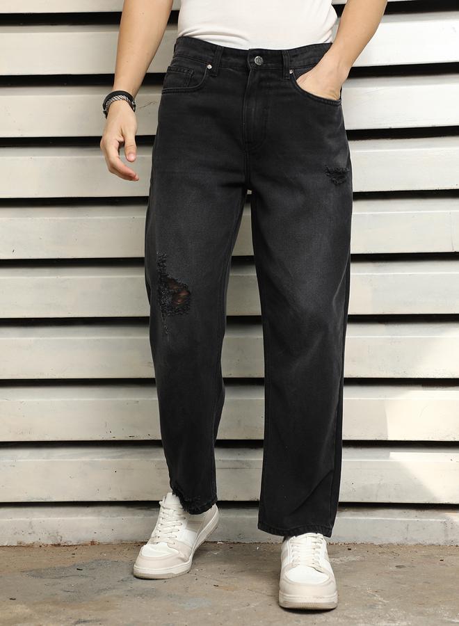 HIGH STAR Mid Rise Relaxed Fit Distressed Jeans by Styli - Image 1