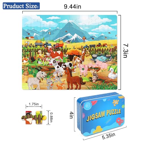 LELEMON Puzzles for Kids Ages 48 68 810 Farm Animals Jigsaw Puzzles Boys Girls Children Learning Educational Puzzles Portable Box Pack Toy 60 Pieces - Image 5