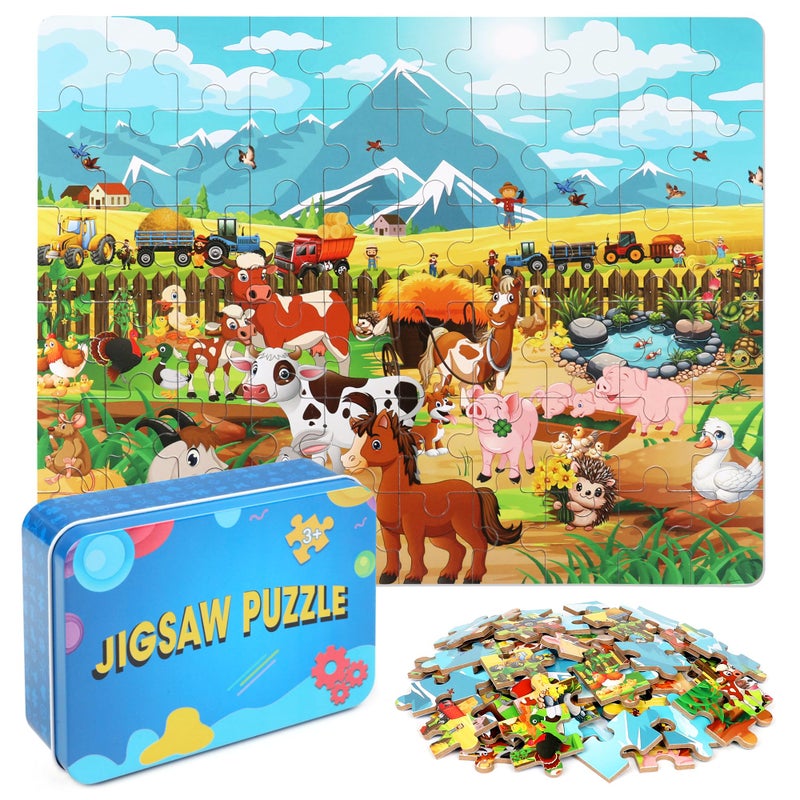 LELEMON Puzzles for Kids Ages 48 68 810 Farm Animals Jigsaw Puzzles Boys Girls Children Learning Educational Puzzles Portable Box Pack Toy 60 Pieces - Image 3