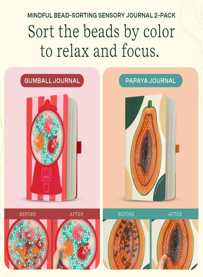 Lifelines Sensory Bead Journals, Papaya & Gumball 2 Pack Set - Fidget Ruled Notebook Journals with Interactive Tactile Cover & Embossed Paper - 160 Pages, Sensory Journaling Notebooks - Image 2