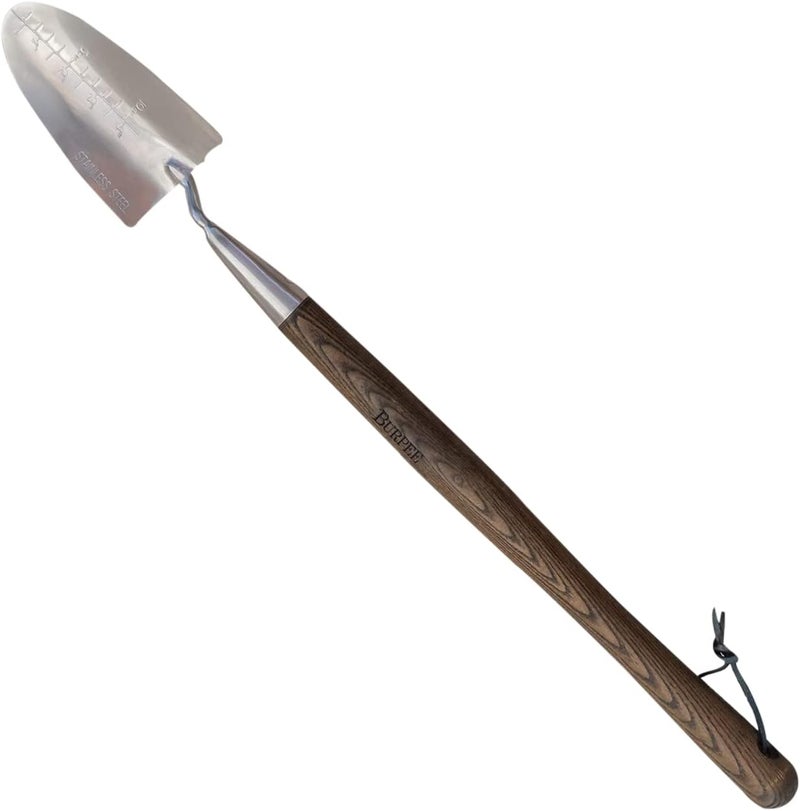 Burpee 26 Stainless Steel Durable Trowel with 20 Long Handle 6 Shovel Head Leather Strap for Hanging Storage 10 Year Garden Tool Warranty