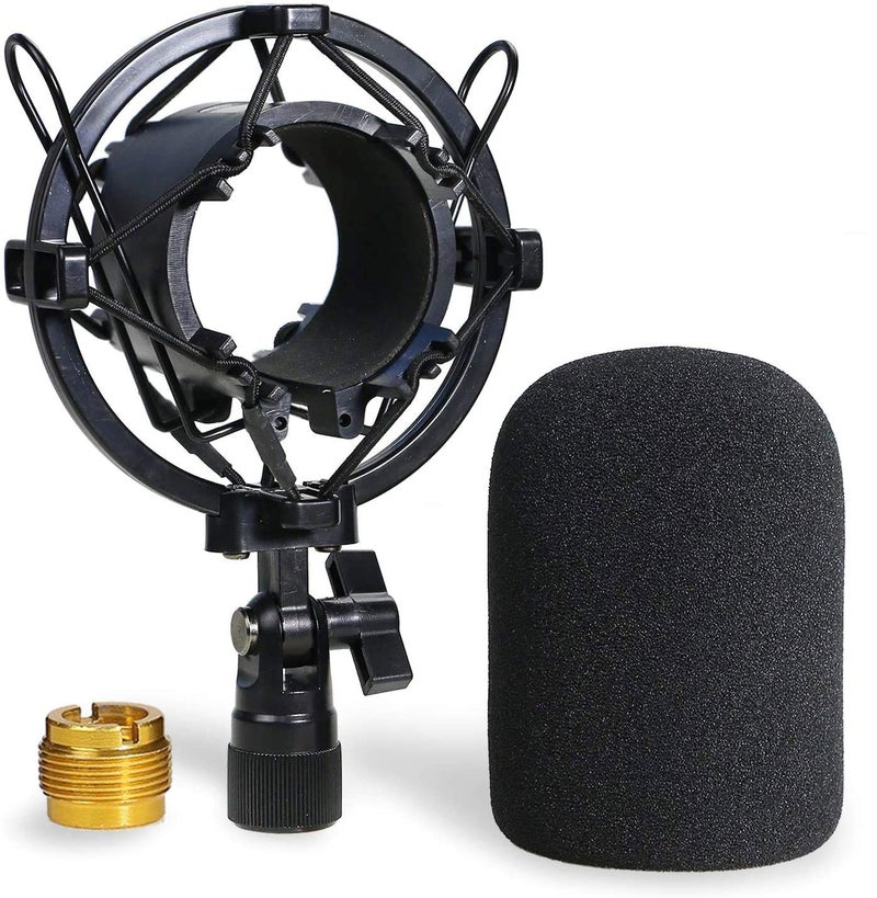 YOUSHARES AT2020 Shock Mount with Pop Filter - Foam Windscreen with Microphone Shockmount Reduces Vibration Noise and Blocks Out Plosives for Audio Technica AT2020 AT2035 ATR2500 Condenser Mic by YOUSHARES - Image 1