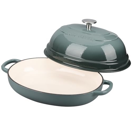 EDGING CASTING Enameled Oval Cast Iron Dutch Oven Pot with Lid, Bread Dutch Oven for Sourdough Bread Baking, Dutch Oven Bread, Bread Oven, 6QT, Slateblue - Image 4