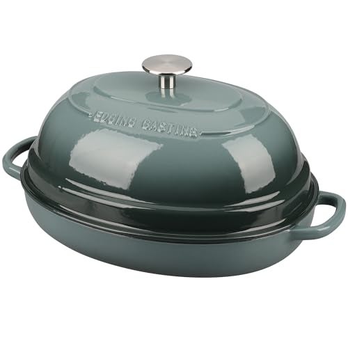 EDGING CASTING Enameled Oval Cast Iron Dutch Oven Pot with Lid, Bread Dutch Oven for Sourdough Bread Baking, Dutch Oven Bread, Bread Oven, 6QT, Slateblue - Image 1