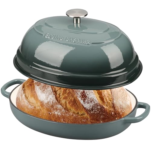 EDGING CASTING Enameled Oval Cast Iron Dutch Oven Pot with Lid, Bread Dutch Oven for Sourdough Bread Baking, Dutch Oven Bread, Bread Oven, 6QT, Slateblue - Image 3