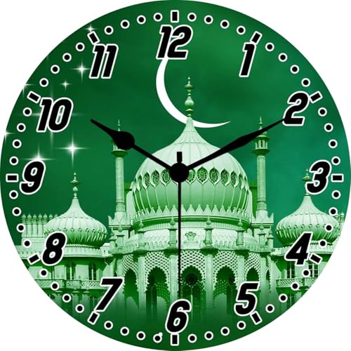 Kartik Wall Clock, Mosque Printed Round Wooden Decorative Timepiece, 11x11 Inch Diameter, Without Glass, for Home, Living Room, Bedroom, Kitchen, Office Spaces - Image 1