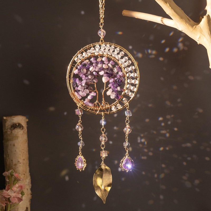 Dreamocean Amethyst Crystal Dream Catchers, Dreamocean Purple Dream Catcher Suncatchers for Windows Wall Hanging Decoration Car Window Bedroom Decor Gift for Adults Girls - Image 1