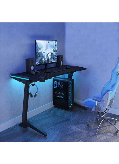 Flexispot Black GET119X-L Modern Height Adjustable Gaming Table Desk, With RGB Led Light for Office, Gamers, Home