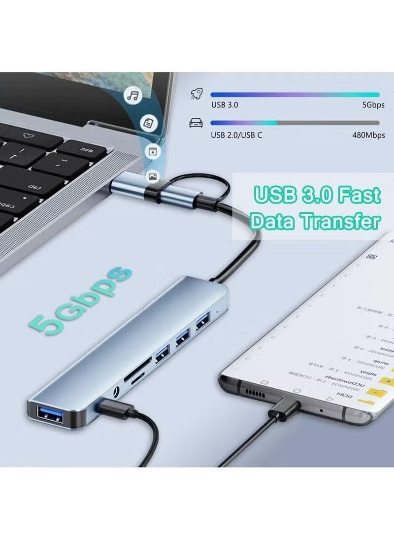 X-level 8-in-1 USB C Hub USB Hub 3.0,Aluminum 8 in 1 USB Splitter with 1 x USB 3.0,3 x USB 2.0 and 1 x USB C,SD/TF Card Reader,3.5mm Aux Ports for MacBook Pro Air and More PC/Laptop/Tablet Devices  - Image 3