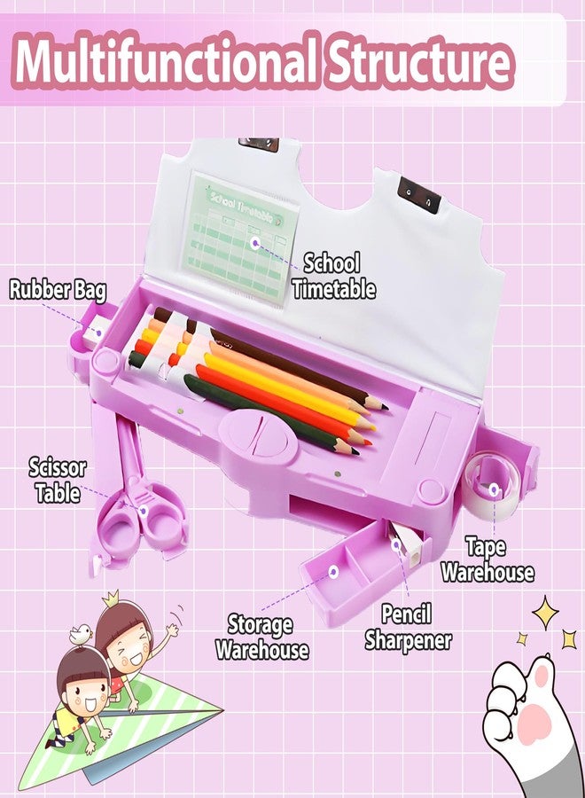 Ristpal Pop Up Multifunction Pencil Case, Cute Cartoon Pen Box Organizer Stationery with Sharpener, School Supplies, Best Birthday Gifts (Purple) - Image 3