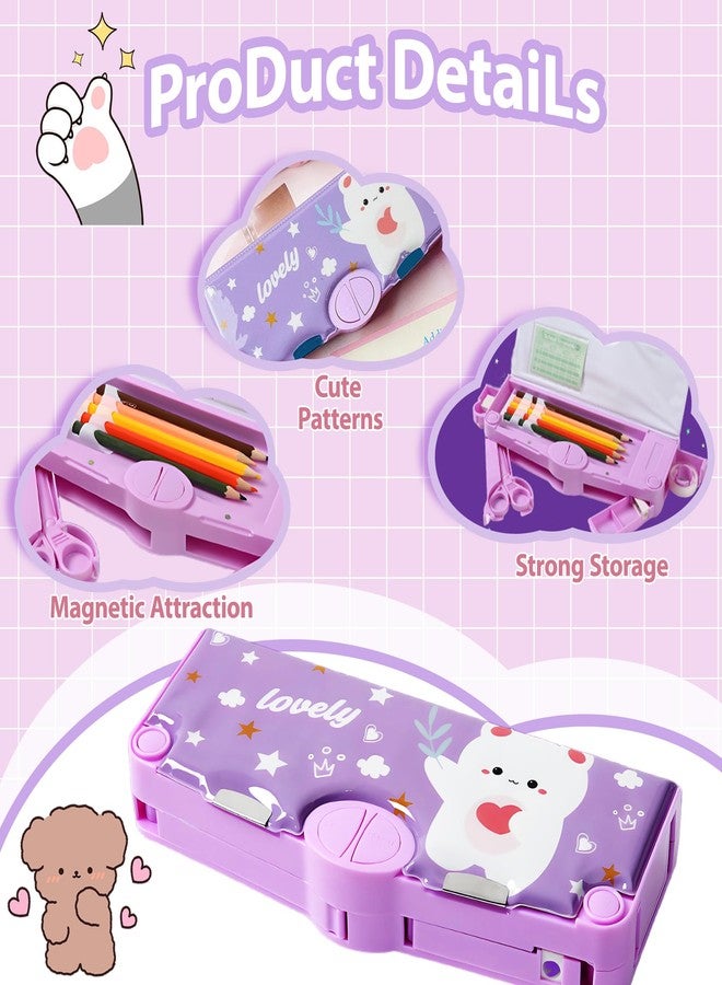 Ristpal Pop Up Multifunction Pencil Case, Cute Cartoon Pen Box Organizer Stationery with Sharpener, School Supplies, Best Birthday Gifts (Purple) - Image 2