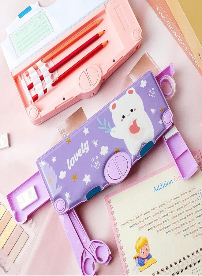 Ristpal Pop Up Multifunction Pencil Case, Cute Cartoon Pen Box Organizer Stationery with Sharpener, School Supplies, Best Birthday Gifts (Purple) - Image 4