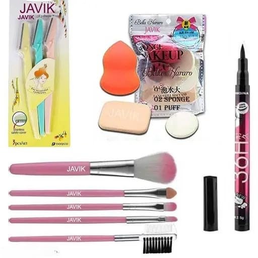 Face Makeup Combo Makeup Accessories For Women Pack Of 4 items  3 razor  3 sponge  eyeliner 1  5 brush  code444 - Image 1