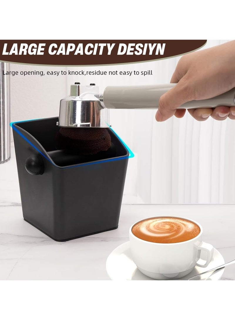 Knock Box for coffee grounds, made of durable plastic with a strong rubber bar for easy disposal of coffee residues. Features a non-slip rubber base for extra stability, in an attractive black color. - Image 2