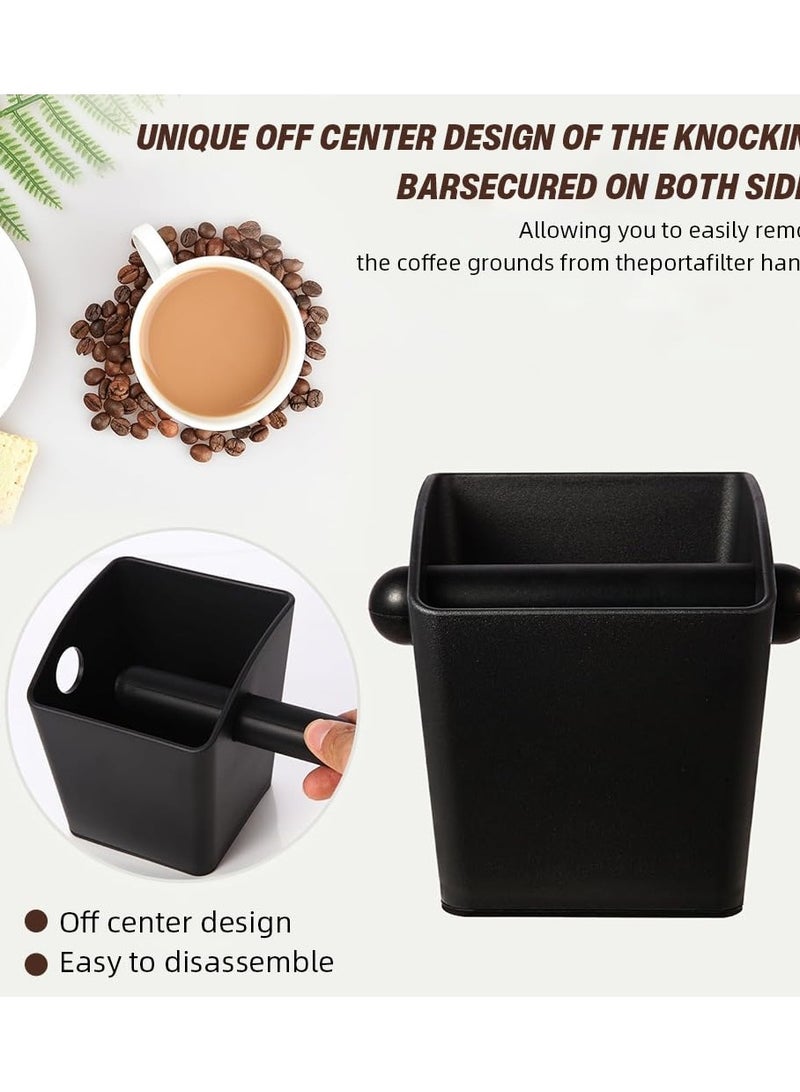 Knock Box for coffee grounds, made of durable plastic with a strong rubber bar for easy disposal of coffee residues. Features a non-slip rubber base for extra stability, in an attractive black color. - Image 5
