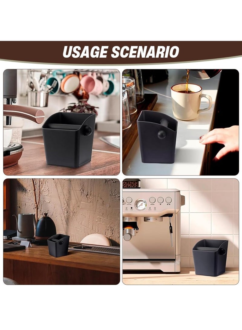 Knock Box for coffee grounds, made of durable plastic with a strong rubber bar for easy disposal of coffee residues. Features a non-slip rubber base for extra stability, in an attractive black color. - Image 4