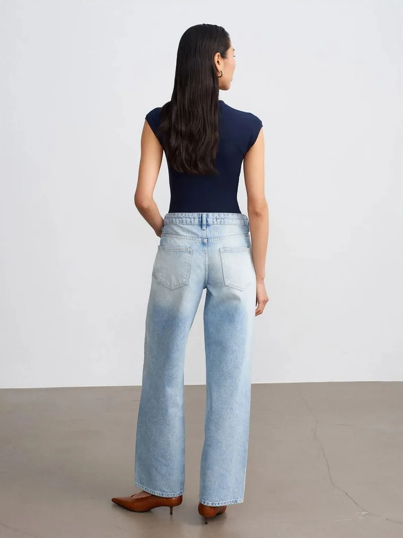 ديلفين DILVIN Low-waist Straight-leg Cotton Denim Jeans
