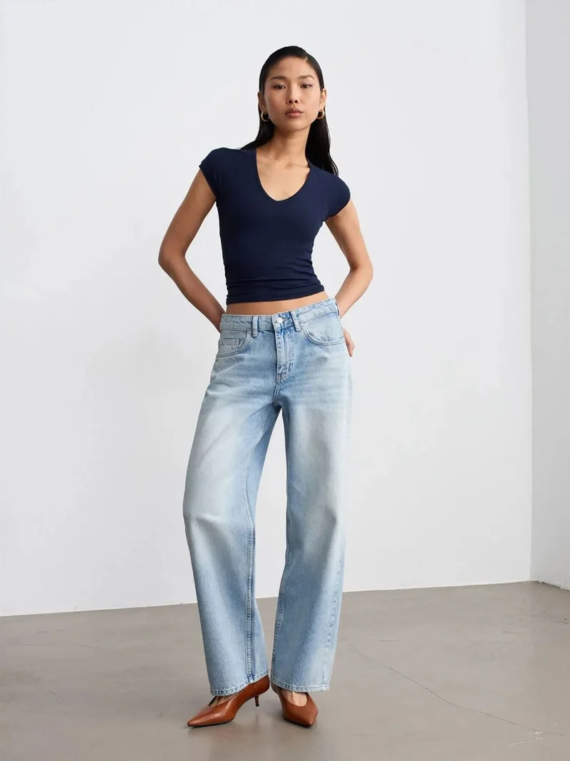 ديلفين DILVIN Low-waist Straight-leg Cotton Denim Jeans