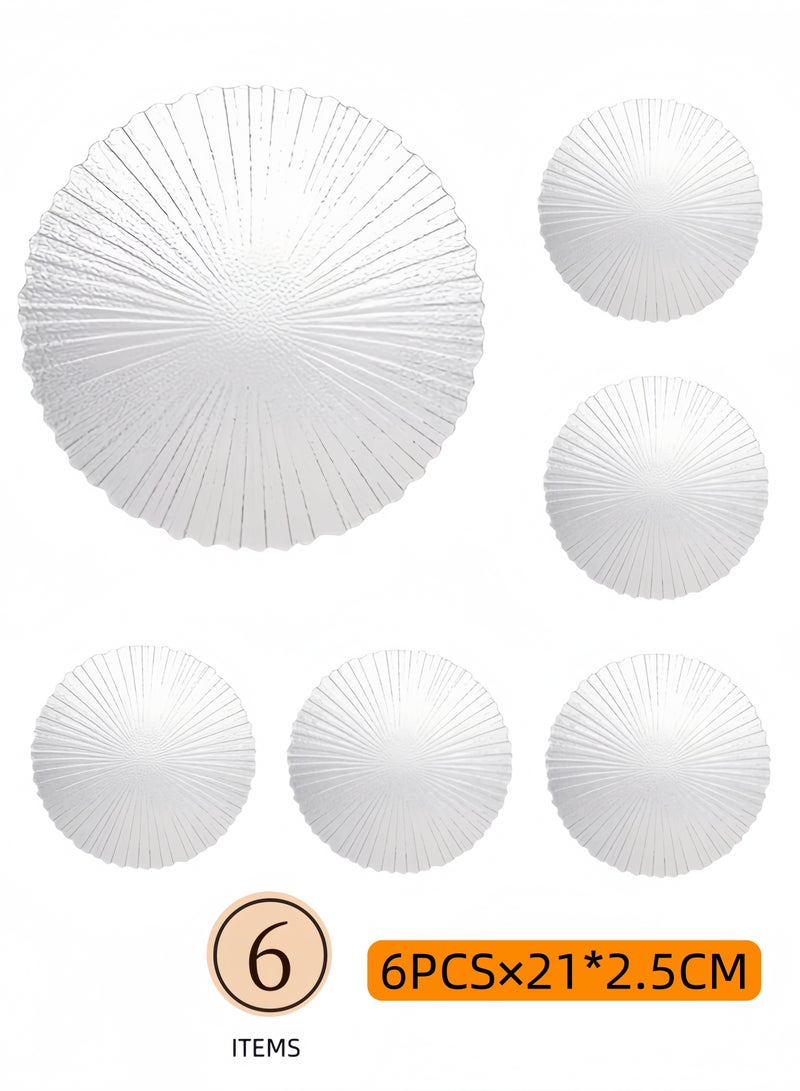 nihao 6-Piece Glass Plates Clear 21x2.5 cm,Lead-free Crystal Glass, Dessert, Salad, Appetizer Plate, Elegant Textured Glass Design, Stackable Plates For Special Occasion, Dishwasher Safe-Wave Style  - Image 1