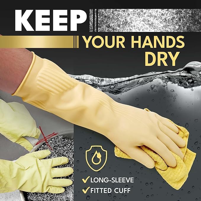 Moxtiza Dishwashing and Household Gloves | Reusable Thick Latex Kitchen Gloves with Long Sleeves for Cleaning, Washing, Gardening, Painting & Pet Care, 1 Pair - Image 4